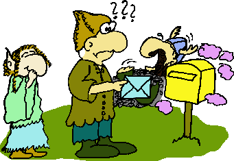 Brief in den gelben Briefkasten inmitten von rosa Wölkchen einwerfen lassen